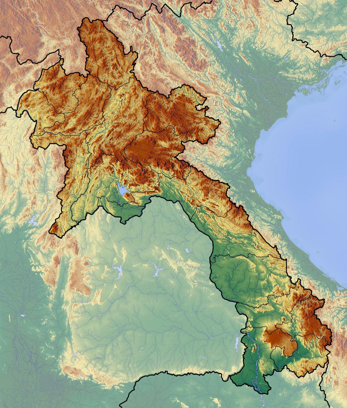 Kaart van laos topografiese