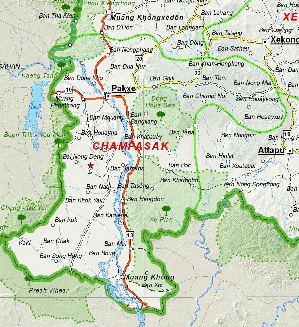 Kaart van champasak laos