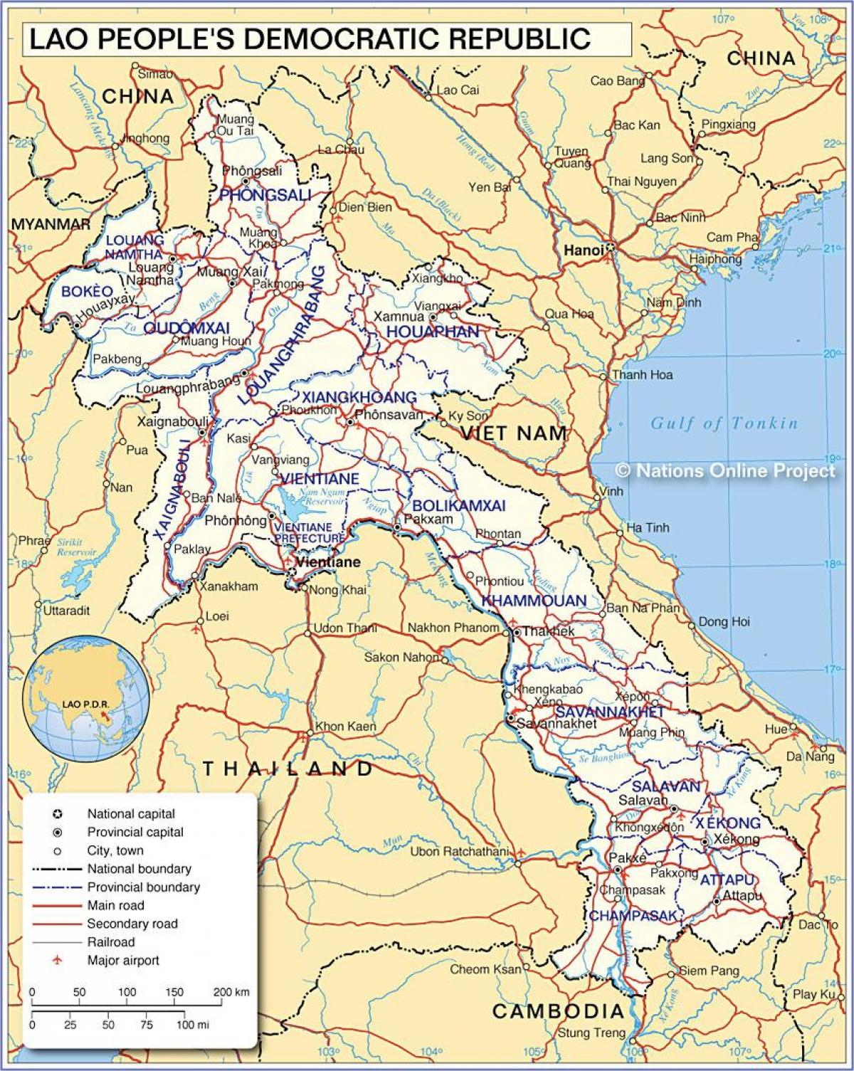 Kaart van laos en omliggende lande