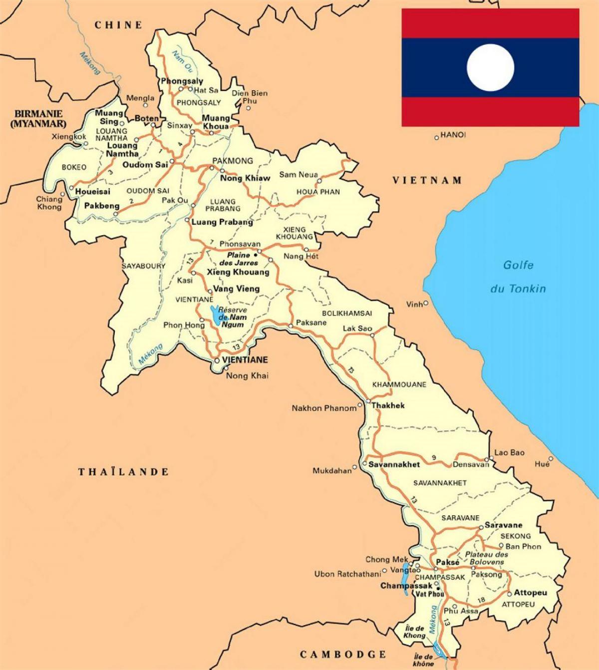 gedetailleerde kaart van laos