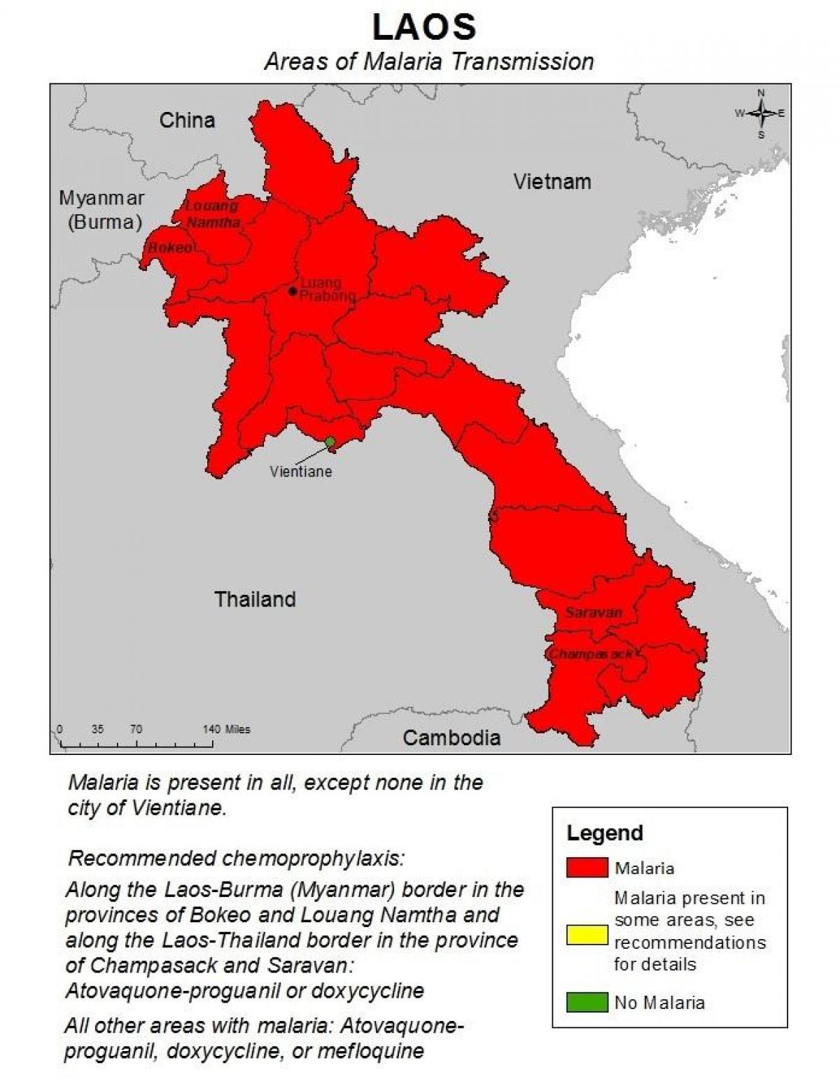 Kaart van laos malaria 