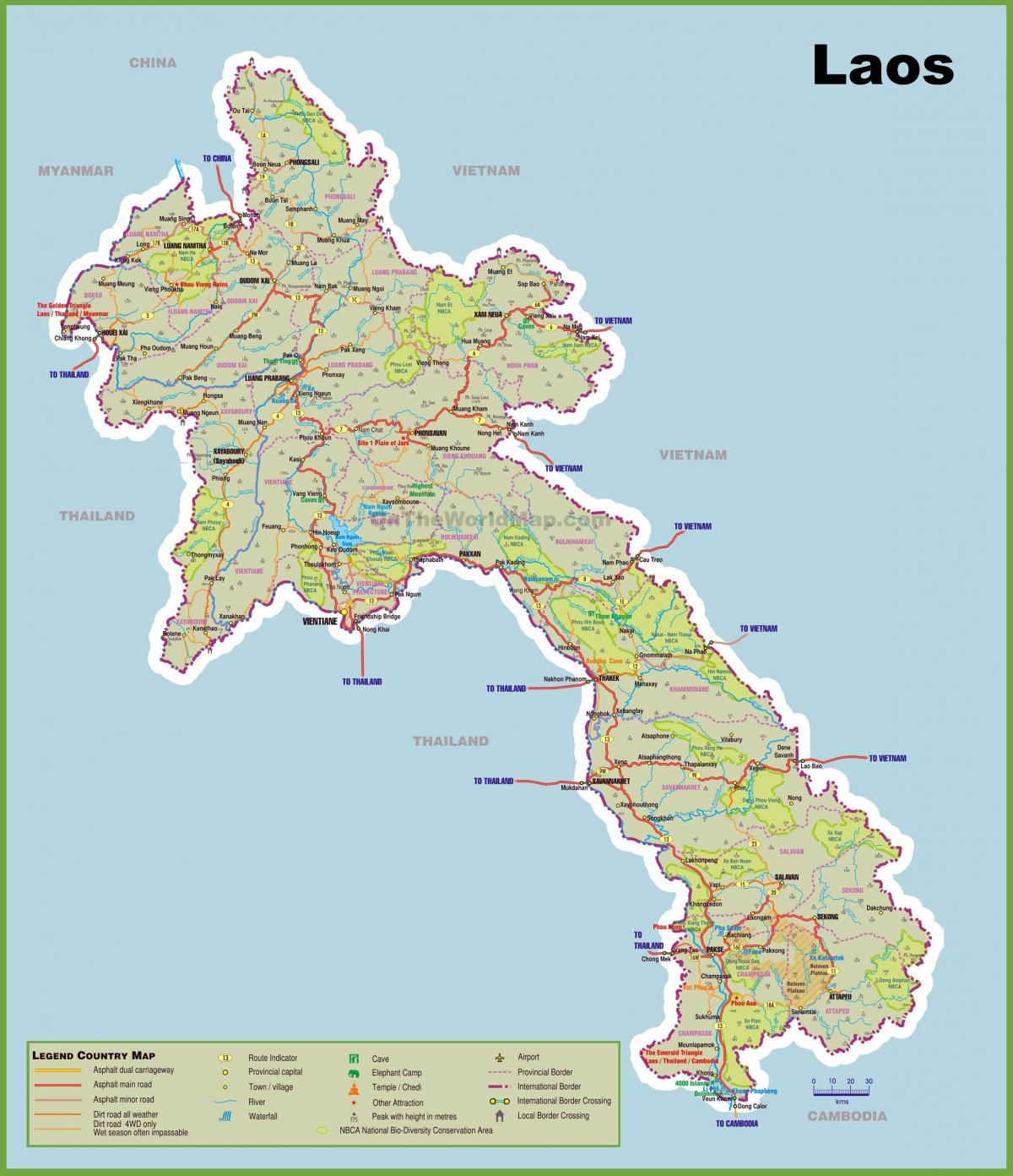 laos toeriste-aantreklikhede kaart