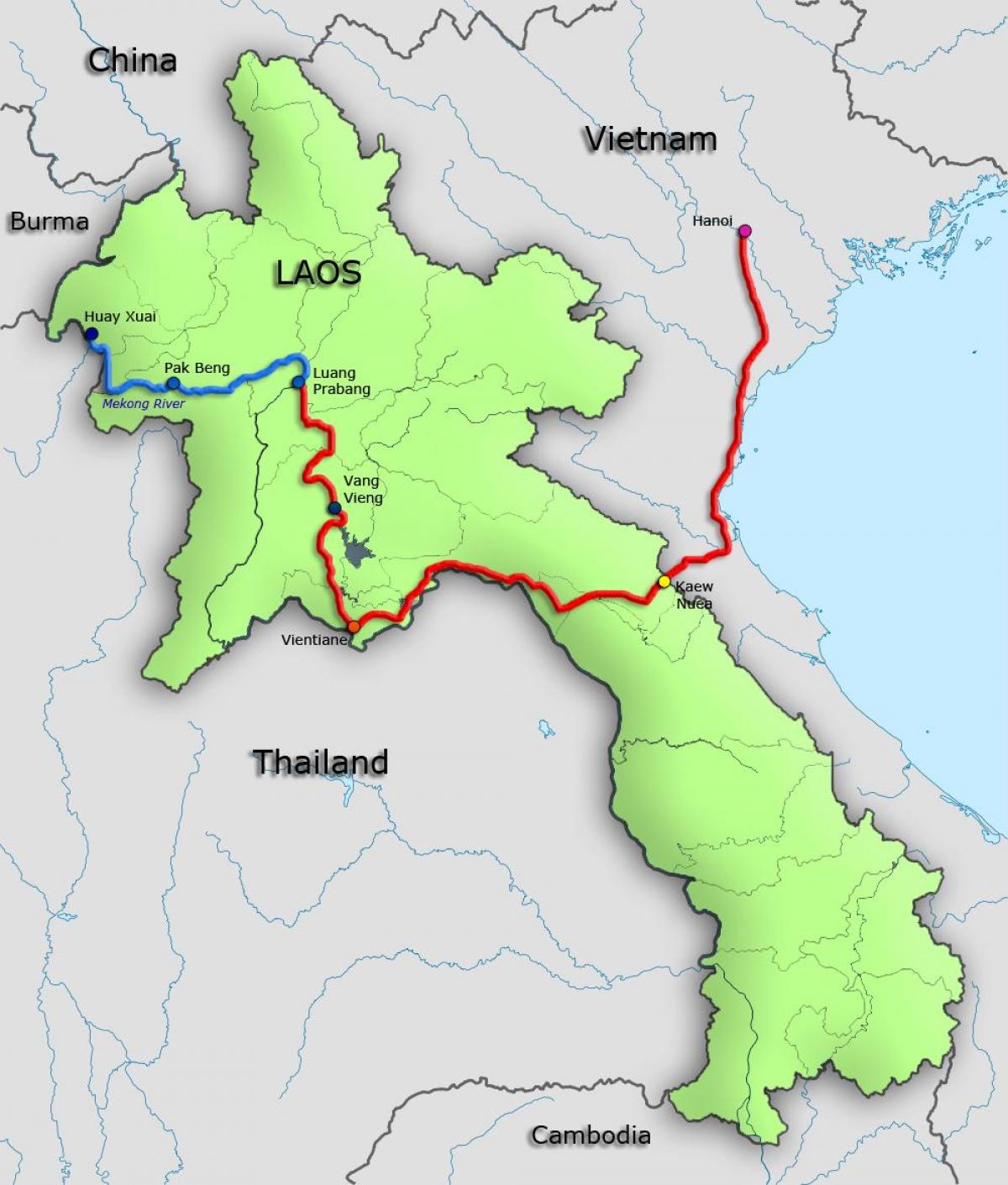 mekong-rivier in laos kaart